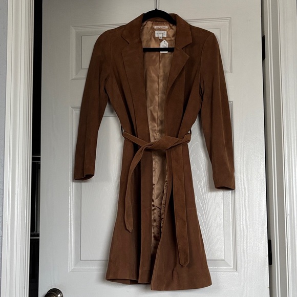 Women’s Brown Real Suede Trench Coat - Picture 2 of 3